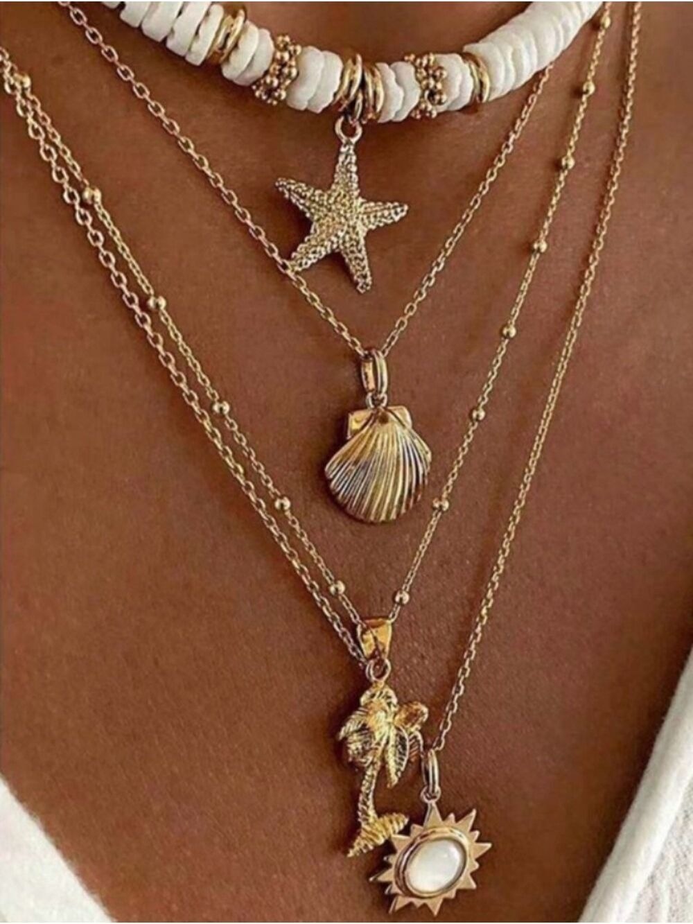 Gold Layered Seashell & Starfish Pendant Necklace Set - Picture 1 of 2